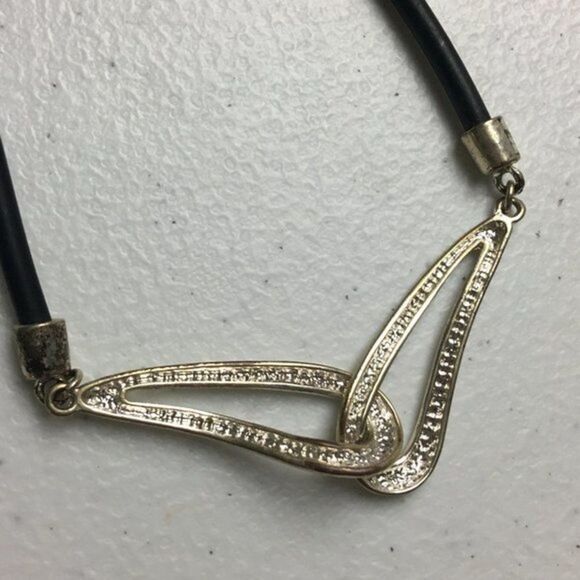 Vintage 1990s Y2K Silver Tone Drop Loop Choker Necklace Rubber Cord - Picture 6 of 14